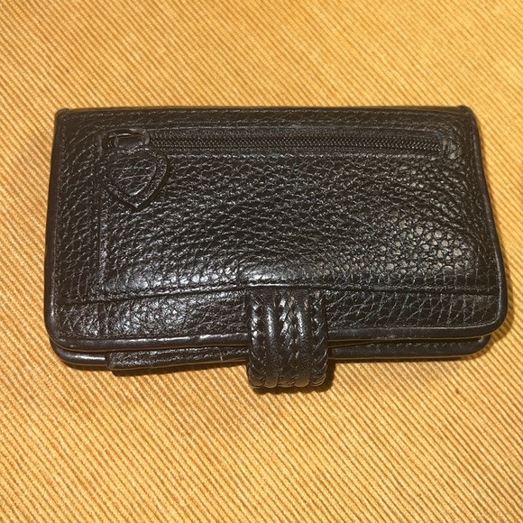 BRIGHTON BLACK PEBBLED LEATHER 3-SECTION SMALL WALLET 3x5 SILVER TONE HEART SNAP - Picture 2 of 7